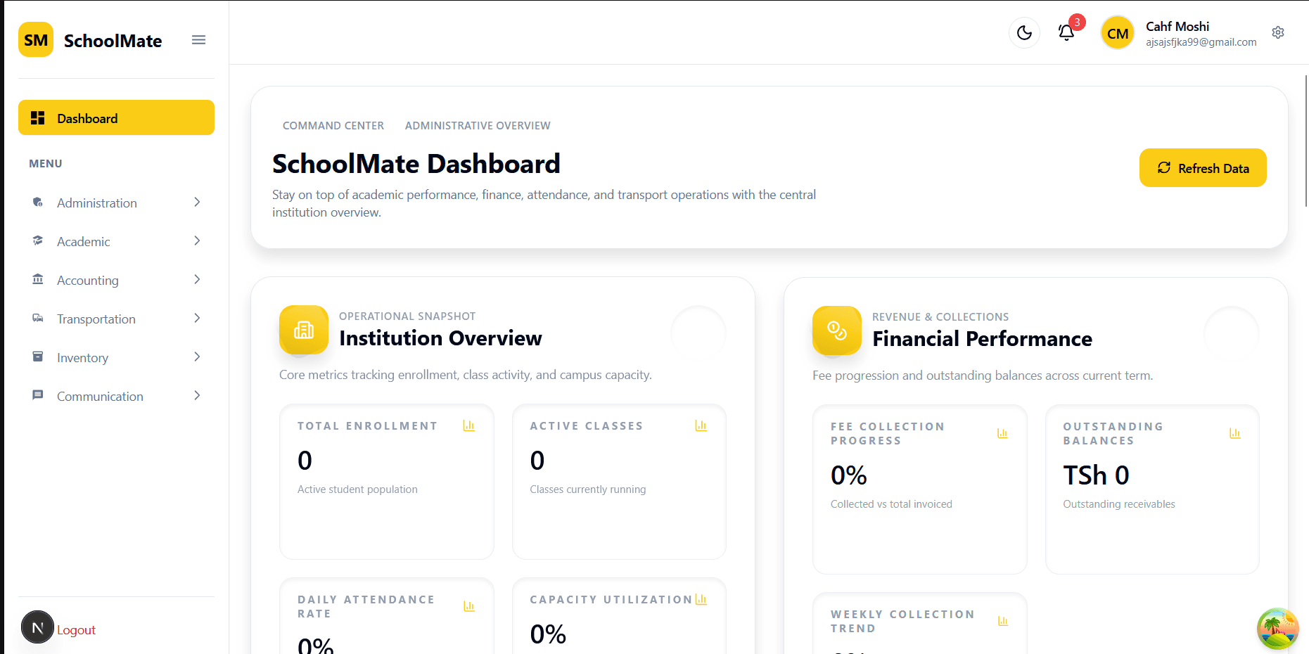 SchoolMate dashboard screenshot